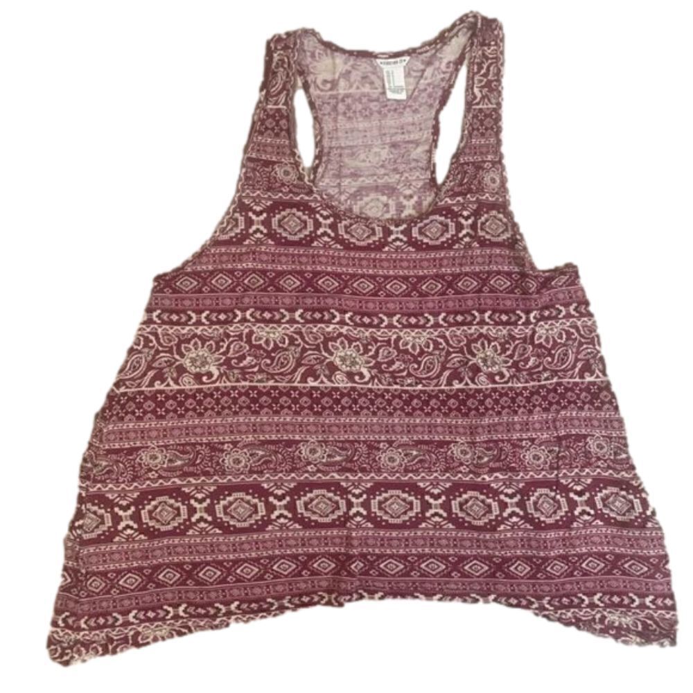 Forever 21 Burgundy Boho Geometric Racerback‎ Tank Top Small Rayon Flowy